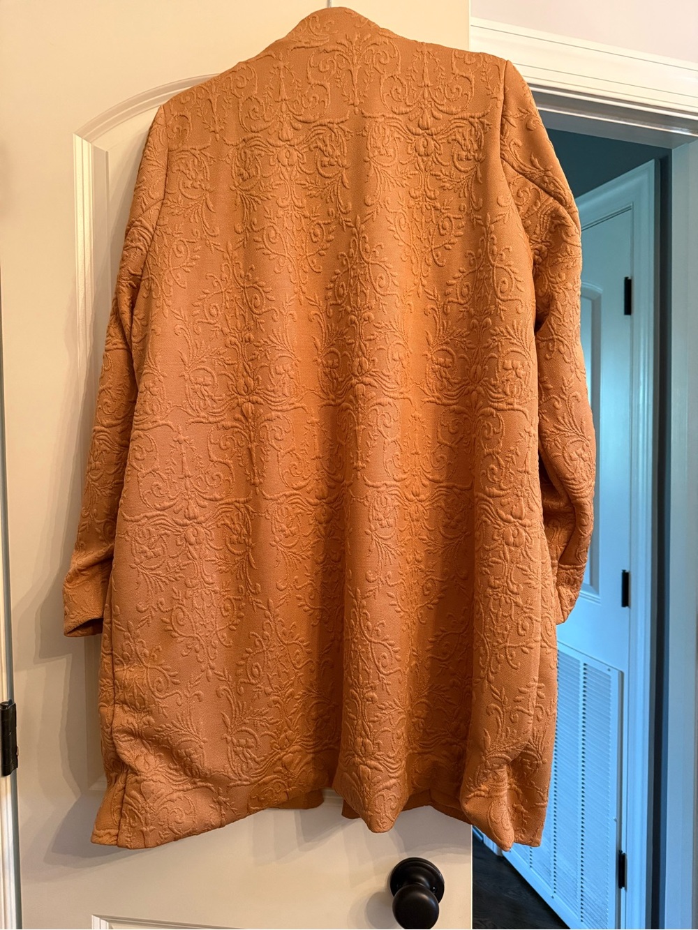 Women's Embossed Trench Coat - Camel/Tan - Picture 2 of 3
